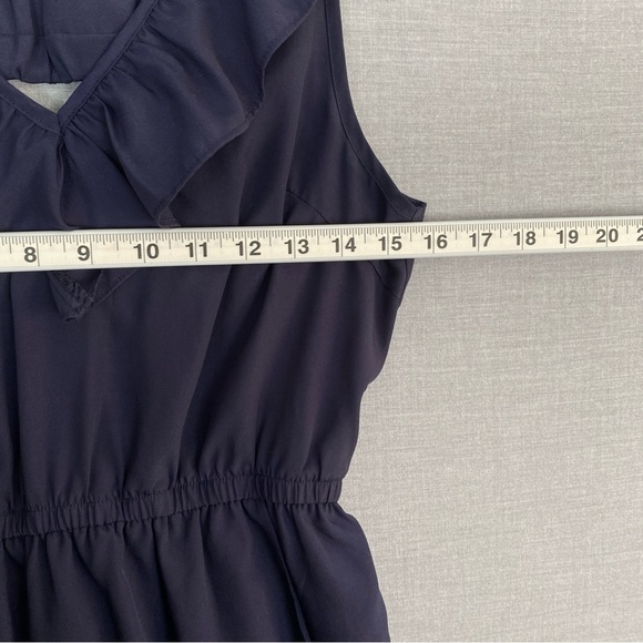 Sleeveless Mini Dress Alythea Purple Ruffled V-Neck Elastic Waist Pockets - Picture 8 of 11